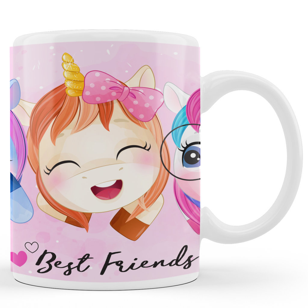 Printed Ceramic Coffee Mug | Friends | Best Friends Forever Pink Cute Design| 325 Ml. 